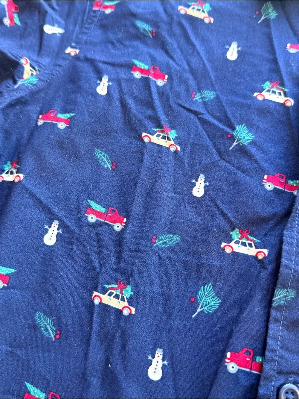 NWT The Children's Place Boys Navy Holiday Truck Print Button-Down Shirt